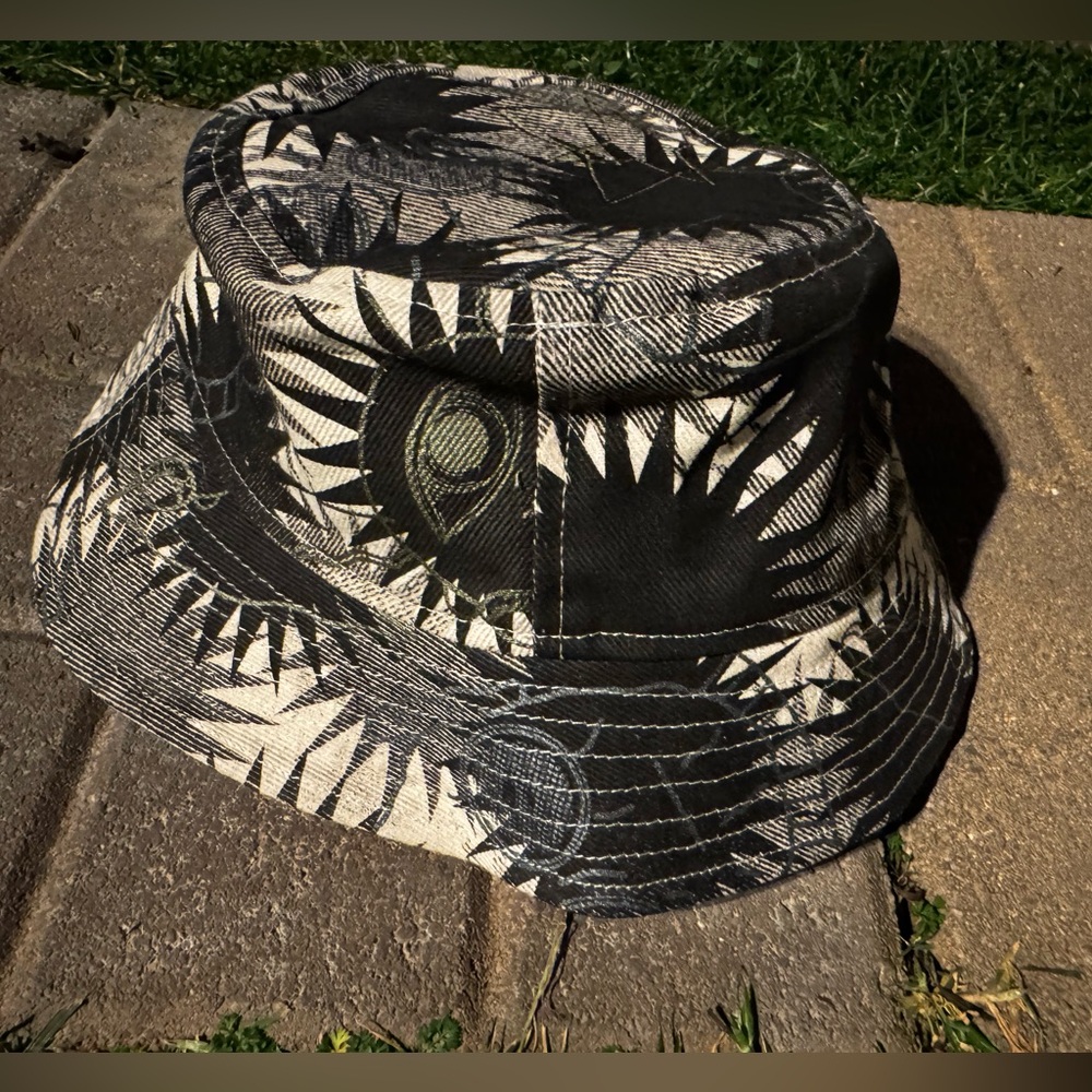 Black and White with color threads & alien Patterned Bucket Hat